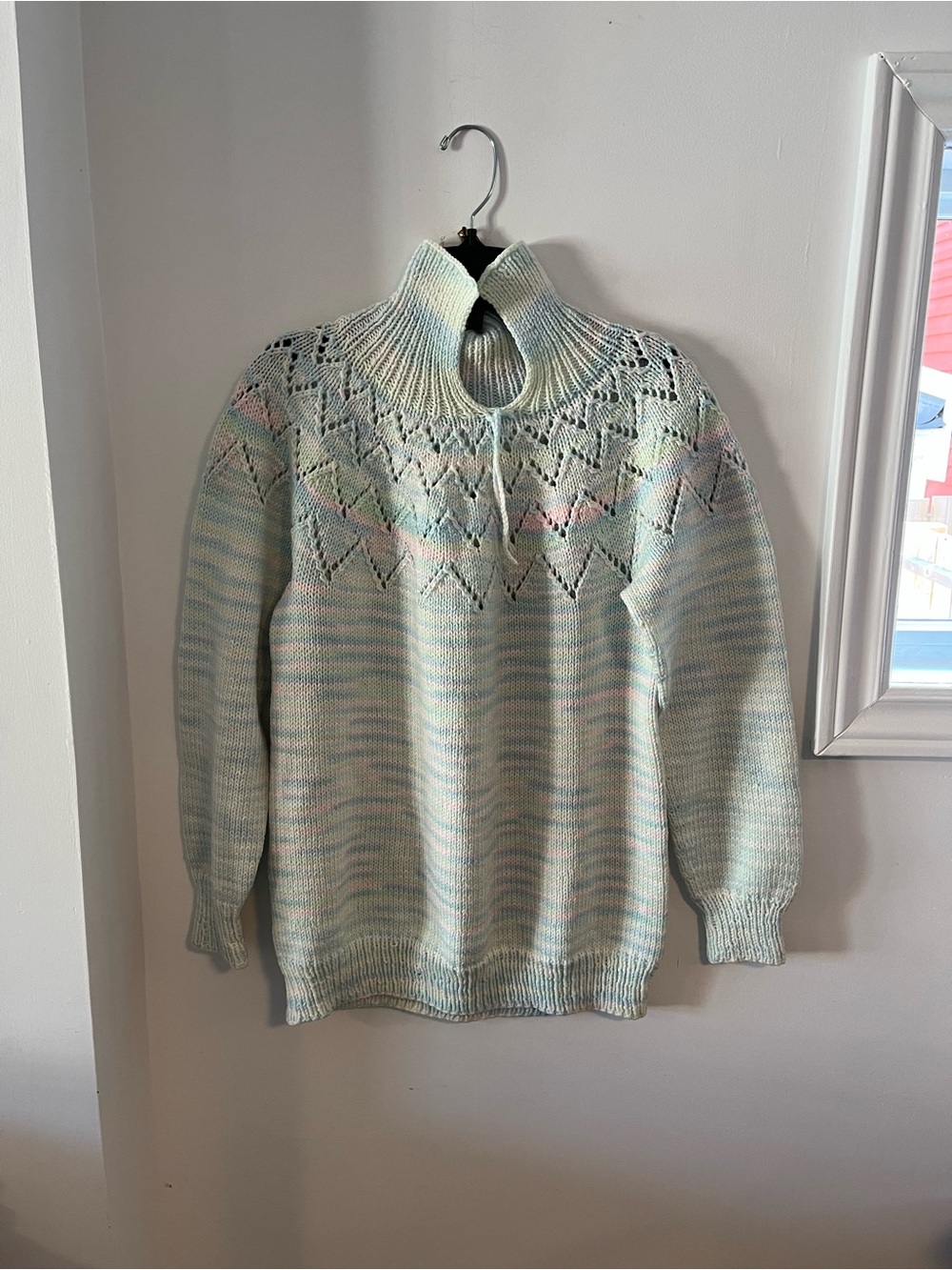 Handknit Vintage Light Pastel Striped Women's Sweater - Size Medium